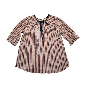 Ace & Jig Womens Pink Blue Striped Cotton Tie Blouse Top Size L Peasant Boho
